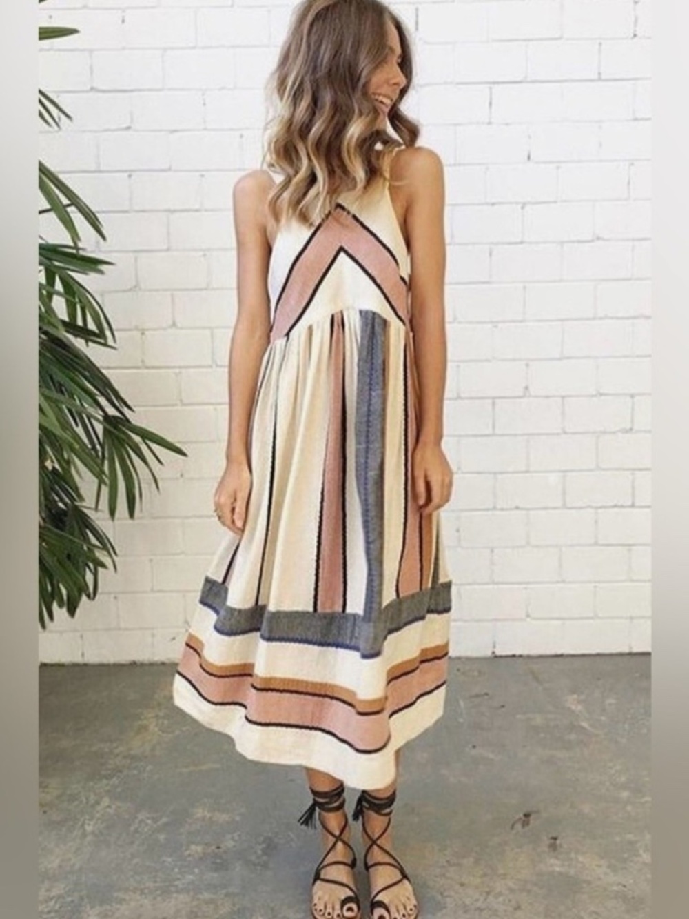 Free People*RARE* Free People Navy Striped Boho Festival Midi Dress –Small